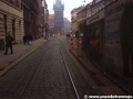 Provizorní vyosení tramvajové tratě u ulice Nekázanka.