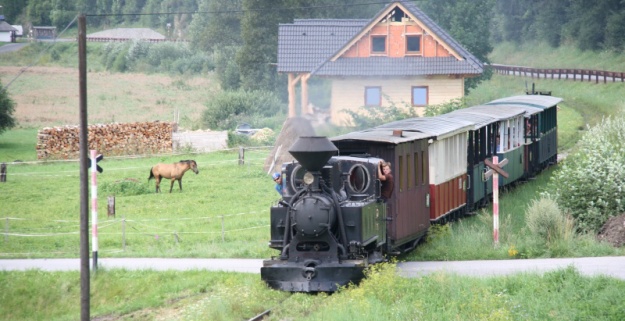 Parní lokomotiva U45.903 veden osobní vlak k Čiernemu Balogu. | 7.8.2010