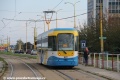 První vůz typu VarioLF2+ ev.č.801 zachycený na cvičných jízdách poblíž vozovny tramvají. | 18.10.2014