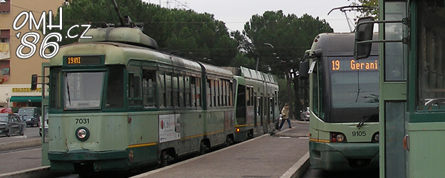 Konečná tramvají 5 a 19 P.ZA DEI GERANI, díky zpoždění přijelo na smyčku velké množství vozů, zastoupen je zde témě celý vozový park. | 2005; 2007