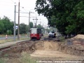 Pohled na vůz Konstal 805Na ev.č. 252 ve výstupní zastávce smyčky Motoarena s připravovaným napojením nové tramvajové trati. | 25.7.2014