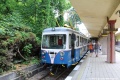 Konečná stanice s ostrovním nástupištěm v Trenčianských Teplicích. Souprava spřažených motorových vozů EMU 46 1001+EMU 46 1003 vyčkává na své cestující. | 17.7.2021