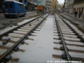 Část tramvajové tratě v MYslíkově ulici přiléhající ke křižovatce MYslíkova je uložena na dřevěných pražcích | 31.5.2010