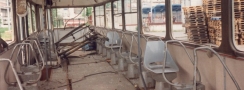 Interiér vyřazeného vozu T3 ev.č.6318. | 21.6.1996