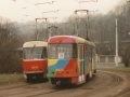 Soupravy vozů T3 ev.č.6343+6426 a ev.č.6434+6431, odstavené ve smyčce Nádraží Braník. | 5.3.1997