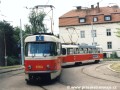 Souprava vozů T3 ev.č.6763+6731 na záložním vlaku ve smyčce Špejchar