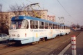 Souprava vozů T3SUCS #7076+7077 vypravená na linku 26 v zastávce Na Padesátém. | jaro 1995