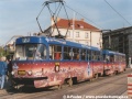 Souprava vozů T3SUCS ev.č.7078+T3 ev.č.6139 vypravená na linku 23 stanicuje v zastávce Strašnická. | 14.10.1999