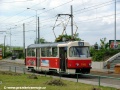 Vůz T3SUCS ev.č.7102 vypravený na linku 21 skončil odstavený pro technickou závadu na původní traťové koleji k Libuši, sloužící nyní jako odstavná kusá kolej smyčky Levského | 21.5.2006