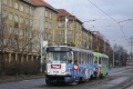 Souprava vozů T3SUCS #7130+7131 vypravená na linku 26 míří přes sjezdovou výhybku smyčky Radošovická k zastávce Nádraží Strašnice. | 25.3.2006