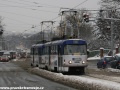 Souprava vozů T3M ev.č.8096+8091 vypravená na linku 1 u zastávky Vozovna Střešovice. | 11.1.2010