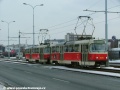 Souprava vozů T3R.P ev.č.8346+8347 vypravená na linku 7 míří k zastávce Depo Hostivař, nazývané v době pořízení snímku Hutní základna. | 18.2.2005