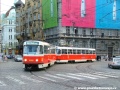 Souprava vozů T3R.P ev.č.8380+8381 vypravená na linku 18 projíždí křižovatkou od Staroměstské na Mánesův most. | 22.1.2005