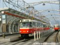 Souprava vozů T3R.P ev.č.8400+8401 vypravená na linku 14 stanicuje v nástupní zastávce Sídliště Barrandov | 16.4.2004