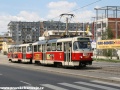 Souprava vozů T3R.P ev.č.8420+8421 vypravená na odkloněnou linku 10 opustil zastávku Podkovářská. | 14.7.2007