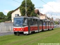 Na zatravněném úseku tramvajové tratě na Špejchaře pózuje muzejní vůz KT8D5 ev.č.9048 mířící do Muzea MHD. | 21.5.2013