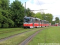Na zatravněném úseku tramvajové tratě u Pražského hradu pózuje muzejní vůz KT8D5 ev.č.9048 mířící do Muzea MHD. | 21.5.2013