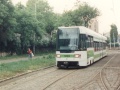 Vůz RT6N1 ev.č.9103 vypravený na linku 7 manipuluje na vnější koleji smyčky Kotlářka. | 11.5.1999