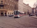 Vůz RT6N1 ev.č.9104 vypravený na linku 4 projíždí křižovatkou Tylovo náměstí od Bruselské do zastávky I.P.Pavlova. | 7.4.1998