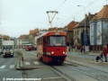 Pracovní měřící vůz T3 ev.č.5521 projíždí ulicí V Olšinách k zastávce Strašnická. | 18.11.2003