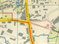 Mapa z roku 1970 se zakreslenou tramvajovou tratí