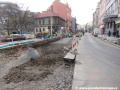 Odtěžené spodní vrstvy tramvajové tratě u křižovatky Palmovka dolní. | 28.3.2011